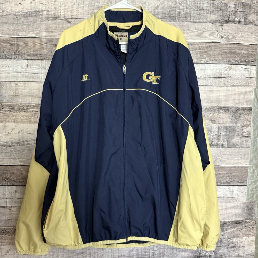 Vintage 90s Russell Team Issue Georgia Tech Windbreaker Jacket XL Navy/Gold